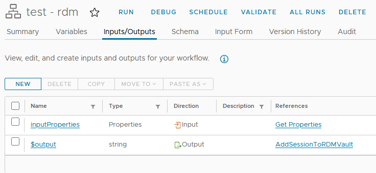 vRo Workflow Inputs