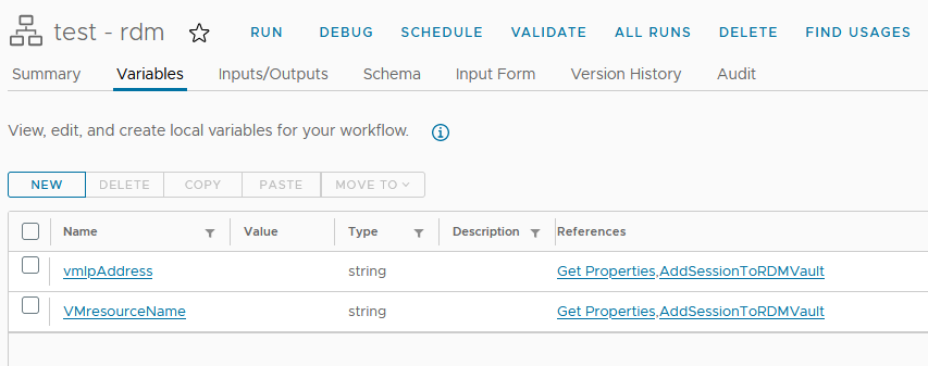 vRo Workflow Variables